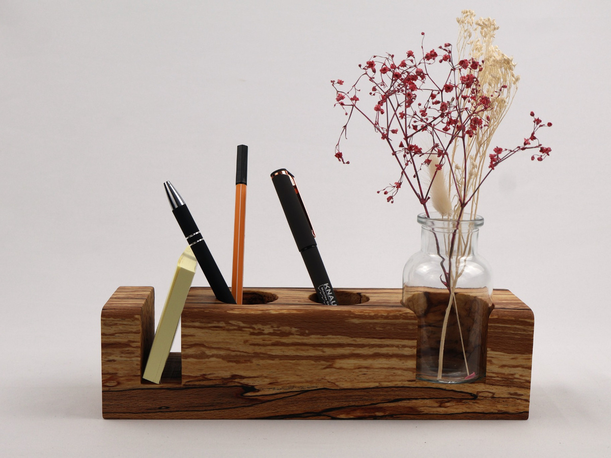 Massivholz-Tischorganizer mit Glasvase