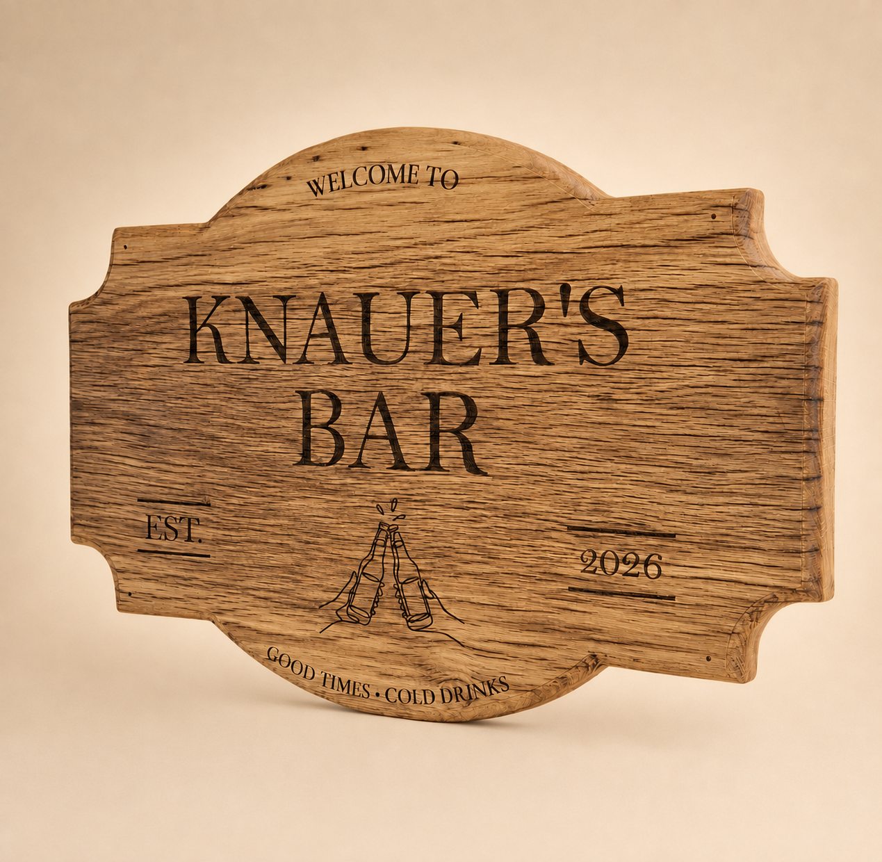 Personalisiertes Bar-Schild aus Eiche