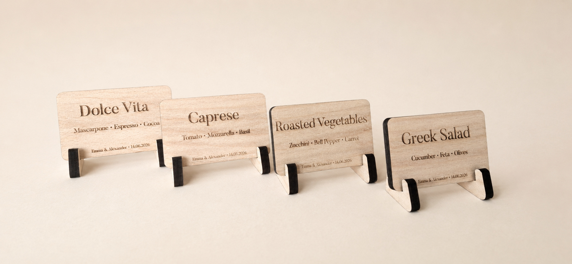 Gravierte Buffet-Schilder aus Holz